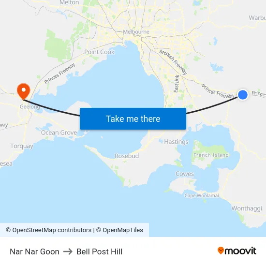 Nar Nar Goon to Bell Post Hill map