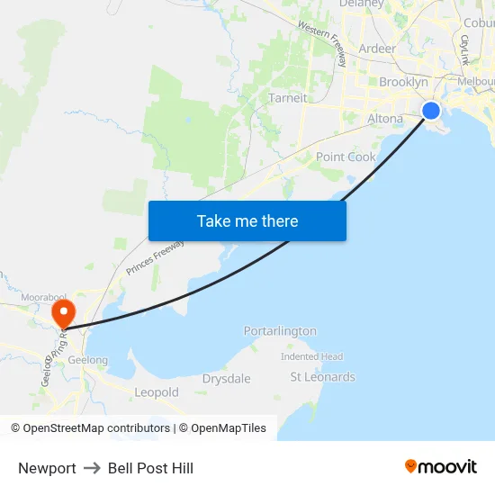 Newport to Bell Post Hill map