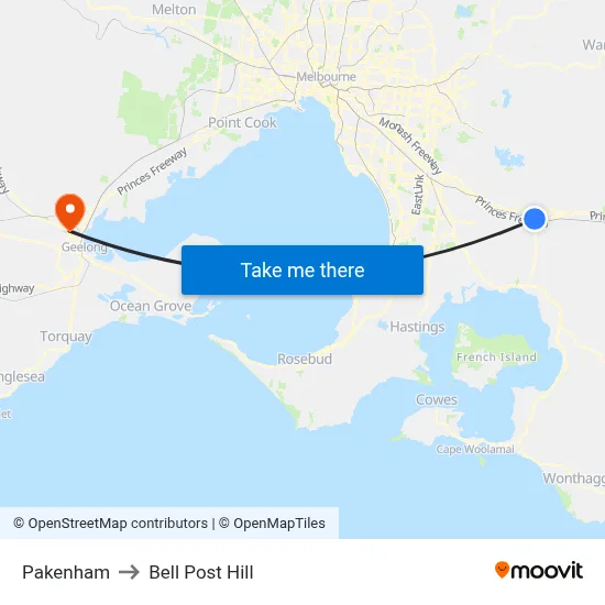 Pakenham to Bell Post Hill map