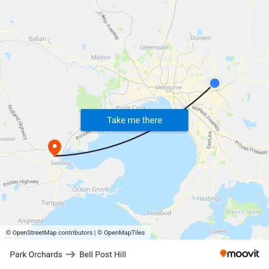 Park Orchards to Bell Post Hill map