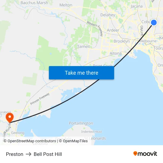 Preston to Bell Post Hill map