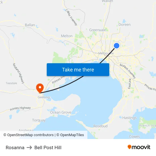 Rosanna to Bell Post Hill map