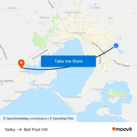 Selby to Bell Post Hill map