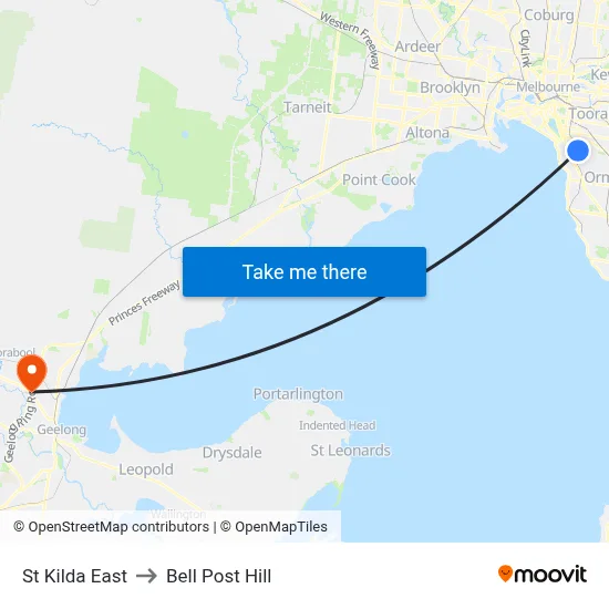St Kilda East to Bell Post Hill map