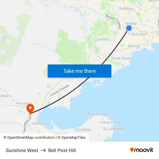 Sunshine West to Bell Post Hill map