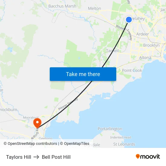 Taylors Hill to Bell Post Hill map