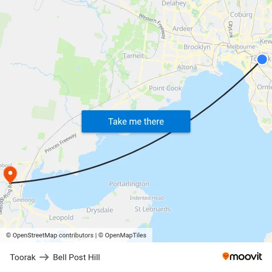 Toorak to Bell Post Hill map
