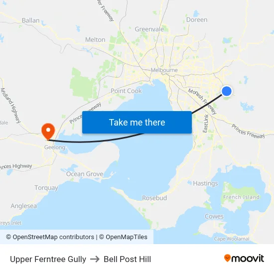 Upper Ferntree Gully to Bell Post Hill map
