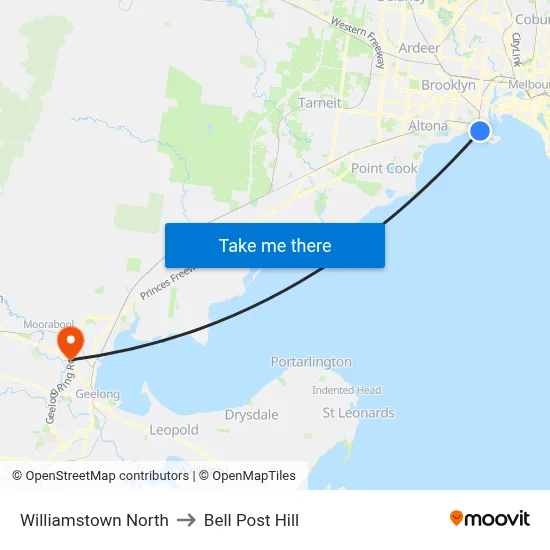 Williamstown North to Bell Post Hill map