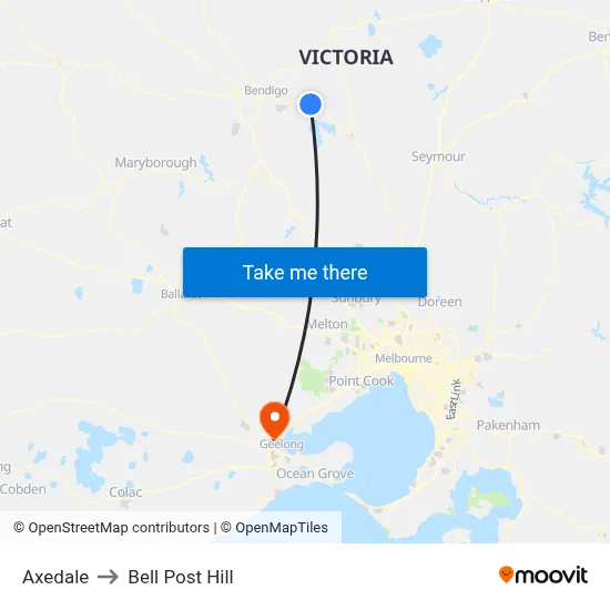 Axedale to Bell Post Hill map