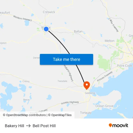 Bakery Hill to Bell Post Hill map
