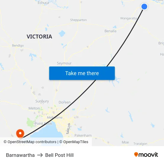 Barnawartha to Bell Post Hill map