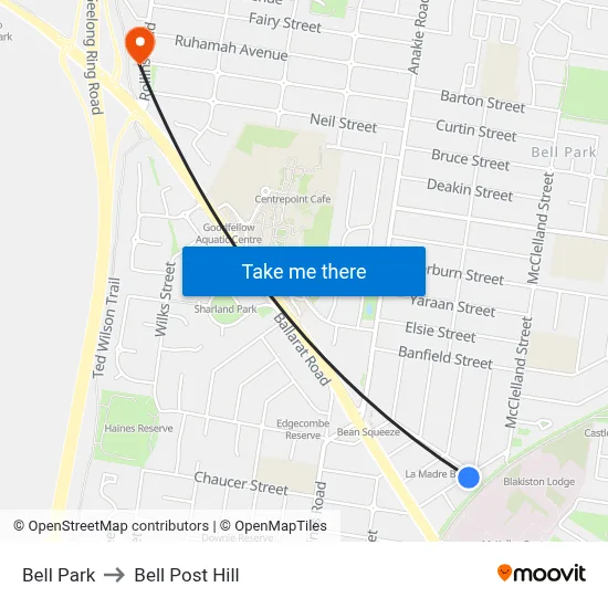 Bell Park to Bell Post Hill map