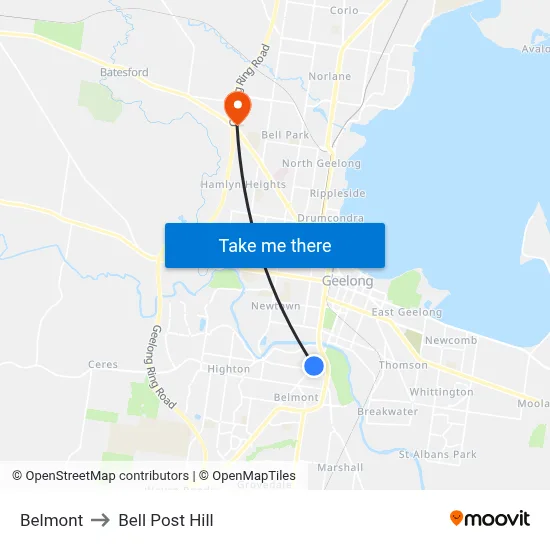 Belmont to Bell Post Hill map
