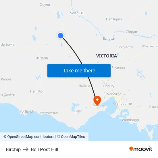 Birchip to Bell Post Hill map