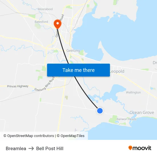 Breamlea to Bell Post Hill map