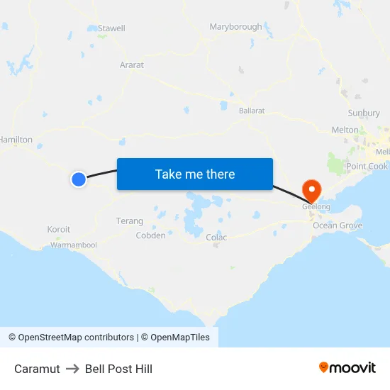 Caramut to Bell Post Hill map