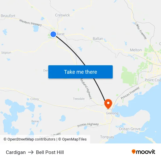 Cardigan to Bell Post Hill map