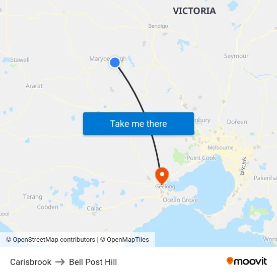Carisbrook to Bell Post Hill map