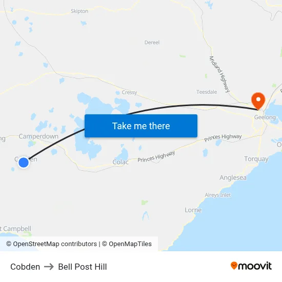 Cobden to Bell Post Hill map