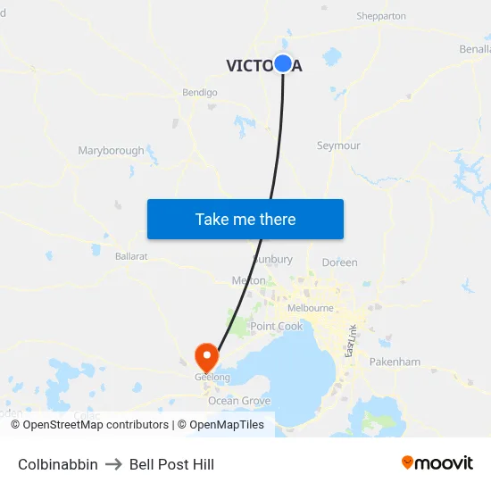 Colbinabbin to Bell Post Hill map