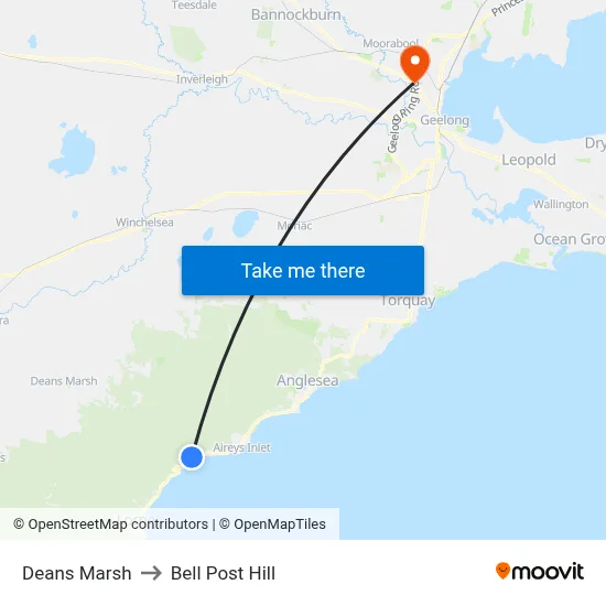 Deans Marsh to Bell Post Hill map