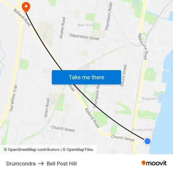Drumcondra to Bell Post Hill map