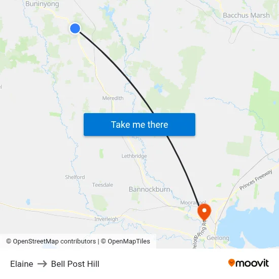 Elaine to Bell Post Hill map