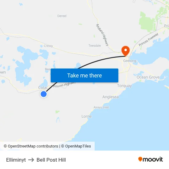 Elliminyt to Bell Post Hill map