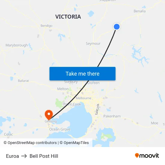 Euroa to Bell Post Hill map