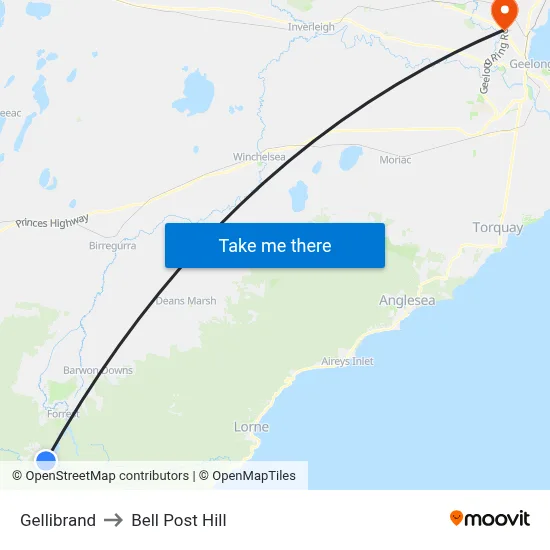 Gellibrand to Bell Post Hill map