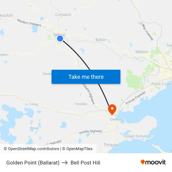 Golden Point (Ballarat) to Bell Post Hill map