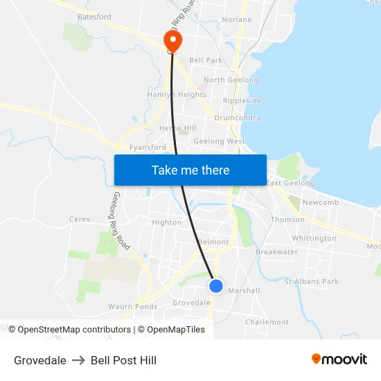 Grovedale to Bell Post Hill map