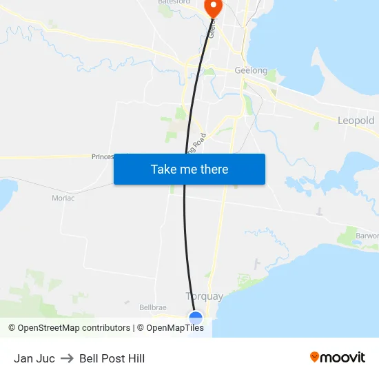 Jan Juc to Bell Post Hill map