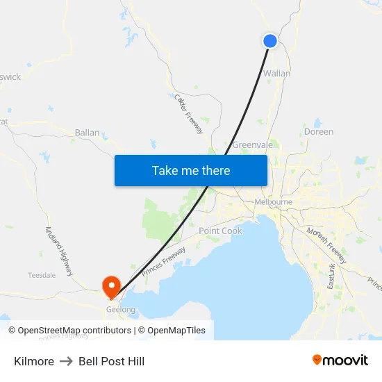 Kilmore to Bell Post Hill map