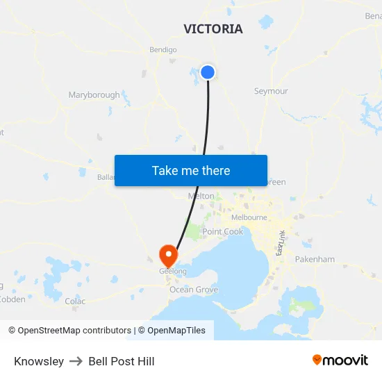 Knowsley to Bell Post Hill map