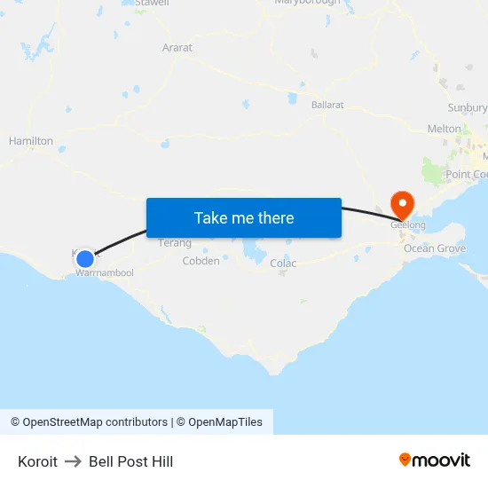 Koroit to Bell Post Hill map