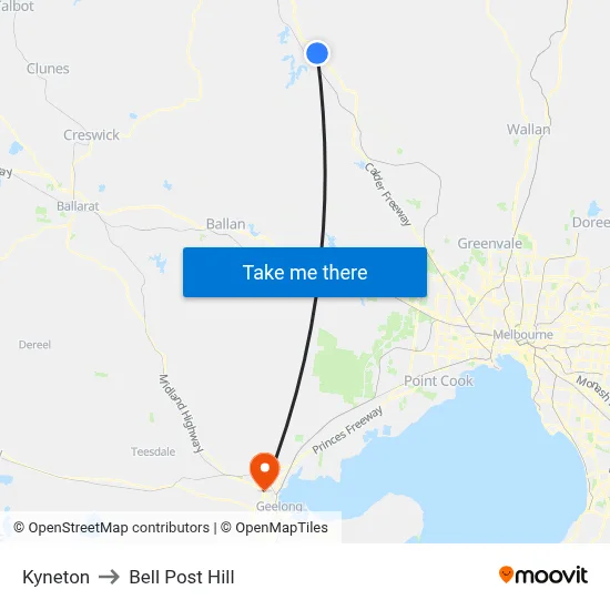 Kyneton to Bell Post Hill map