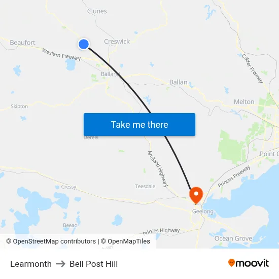 Learmonth to Bell Post Hill map