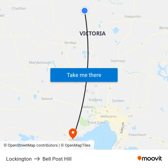 Lockington to Bell Post Hill map