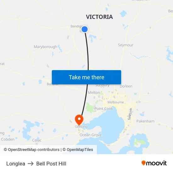 Longlea to Bell Post Hill map