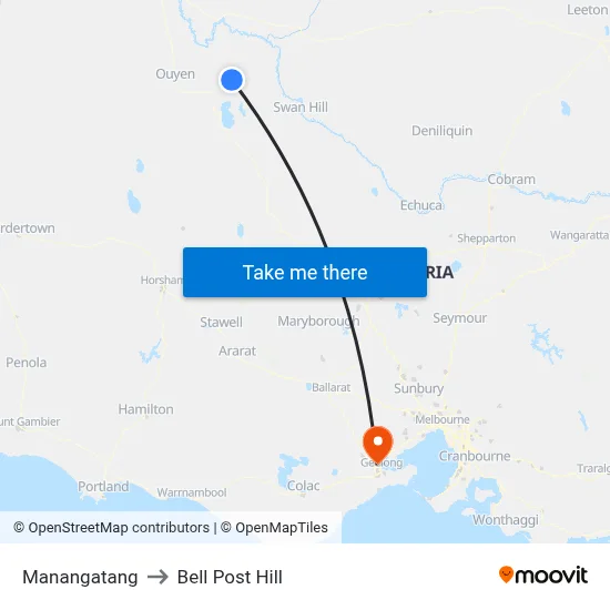 Manangatang to Bell Post Hill map