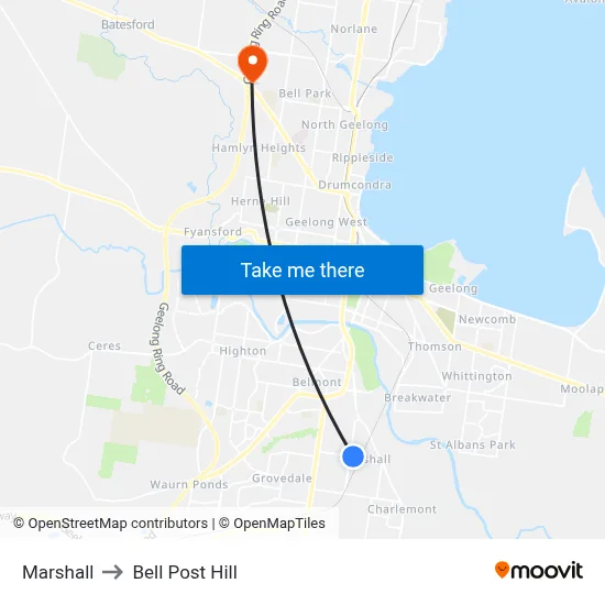 Marshall to Bell Post Hill map