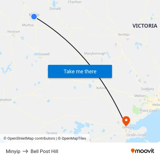 Minyip to Bell Post Hill map
