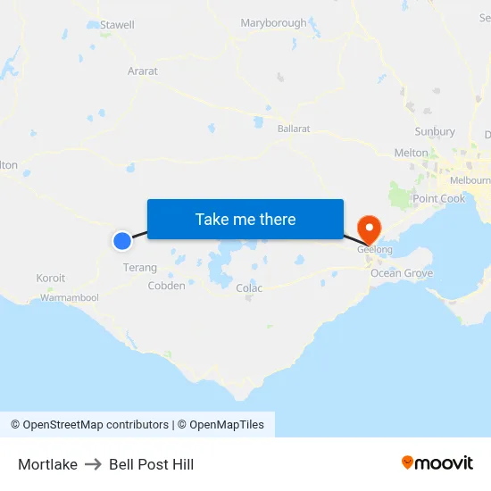 Mortlake to Bell Post Hill map