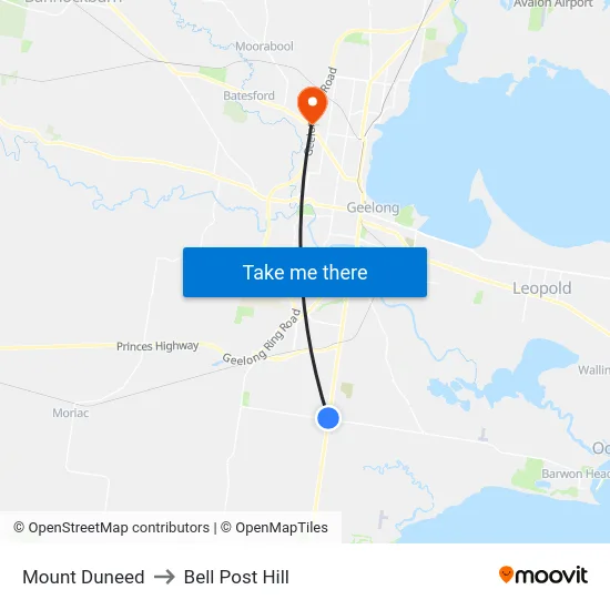 Mount Duneed to Bell Post Hill map