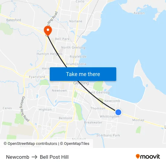 Newcomb to Bell Post Hill map
