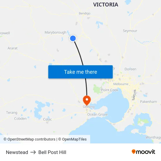 Newstead to Bell Post Hill map