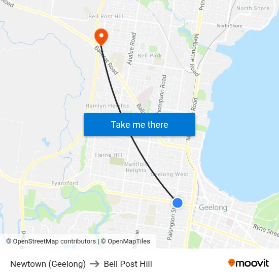 Newtown (Geelong) to Bell Post Hill map