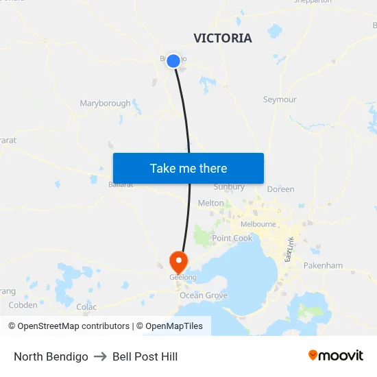 North Bendigo to Bell Post Hill map